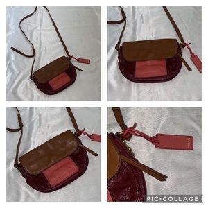 Brown pink FOSSIL 100 % leather crossbody bag women